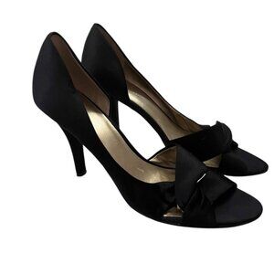 Nine West Twist Peep Toe Heels Satin Finish Classic Black 9.5M